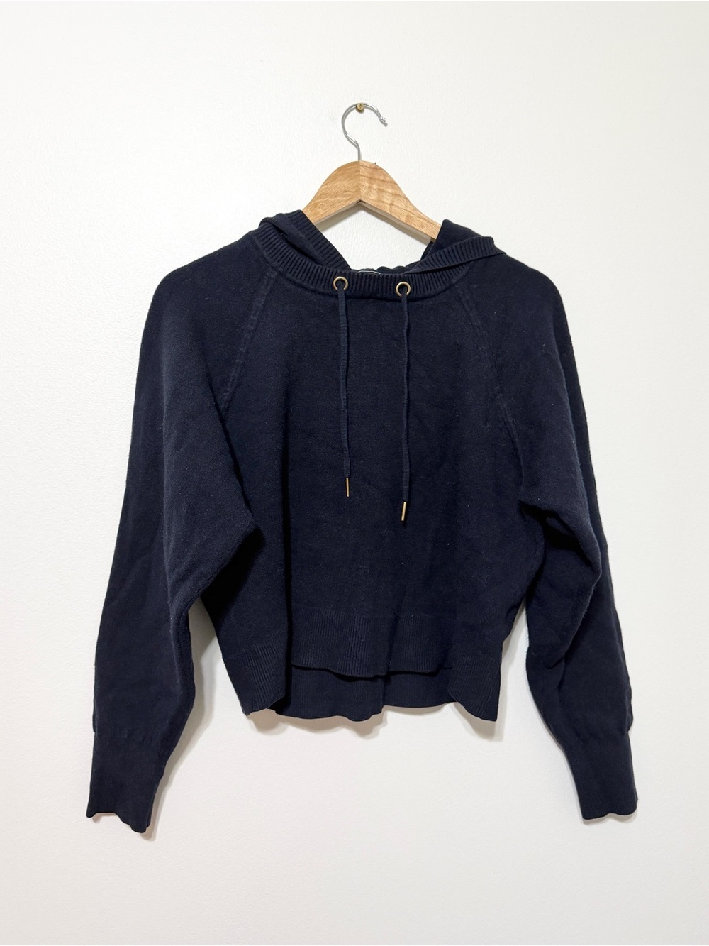 Sandro Paris Knit Sweater Hoodie Size Small Oversized Pullover Thick Navy